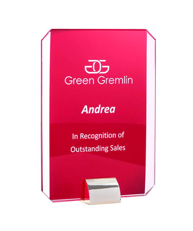 Supporto rettangolare in vetro rosso/argento