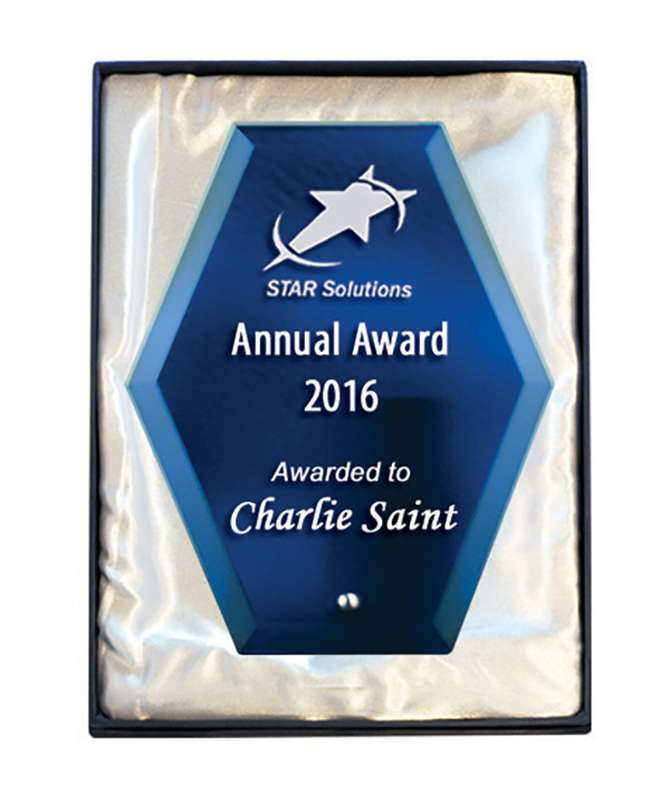 Vetro laser esagono-blu