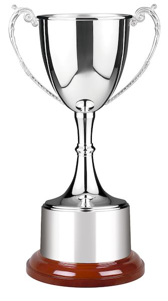 Tazza argentata con collare integrato incluso base in legno